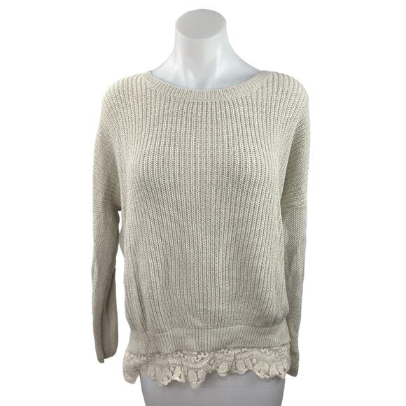 Pins and Needles Gray Knitted Lace Trim Crewneck Long Sleeve Pullover Sweater S - Picture 1 of 4